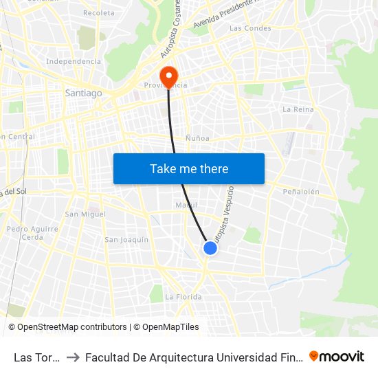 Las Torres to Facultad De Arquitectura Universidad Finis Terrae map