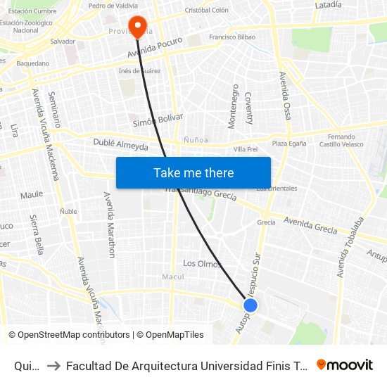 Quilín to Facultad De Arquitectura Universidad Finis Terrae map