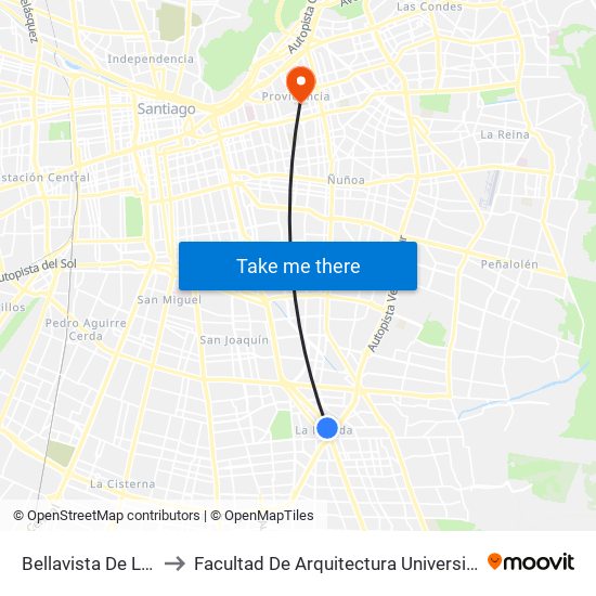 Bellavista De La Florida to Facultad De Arquitectura Universidad Finis Terrae map