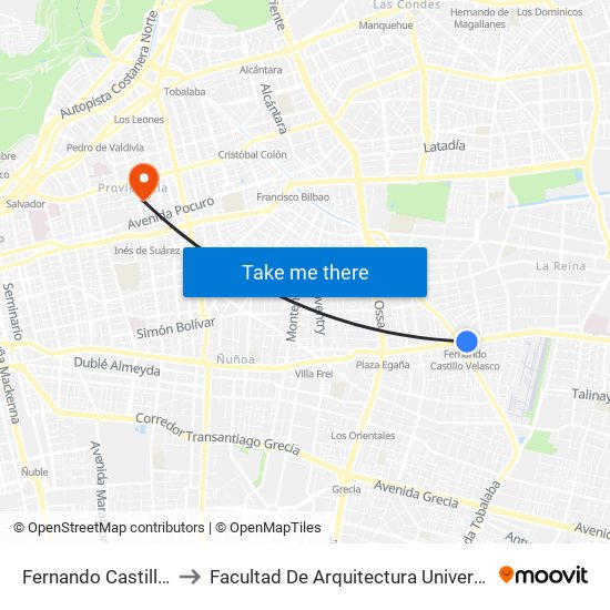 Fernando Castillo Velasco to Facultad De Arquitectura Universidad Finis Terrae map