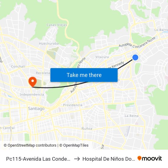 Pc115-Avenida Las Condes / Esq. Psje. Las Condes to Hospital De Niños Doctor Roberto Del Río map
