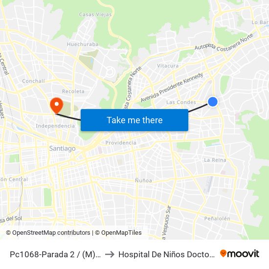 Pc1068-Parada 2 / (M) Los Dominicos to Hospital De Niños Doctor Roberto Del Río map