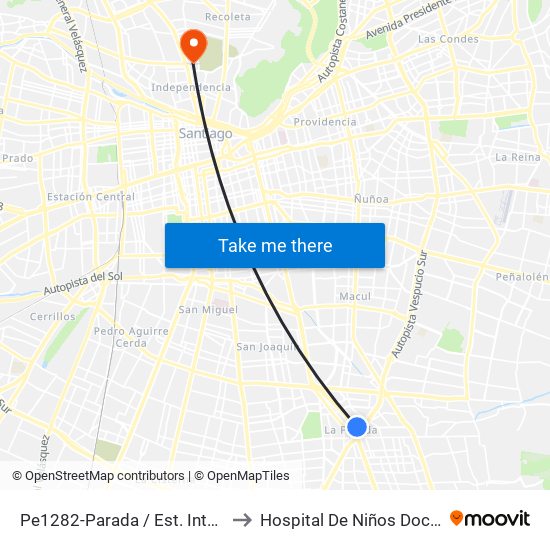 Pe1282-Parada / Est. Intermodal De La Florida to Hospital De Niños Doctor Roberto Del Río map