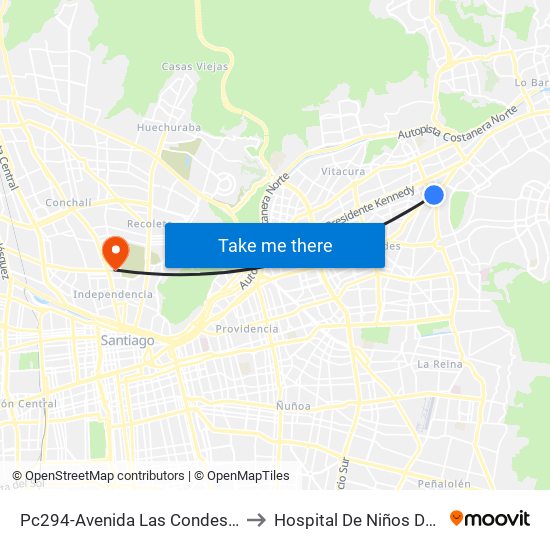 Pc294-Avenida Las Condes / Esq. Av. Padre H. Central to Hospital De Niños Doctor Roberto Del Río map