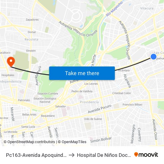 Pc163-Avenida Apoquindo / Esq. La Capitanía to Hospital De Niños Doctor Roberto Del Río map