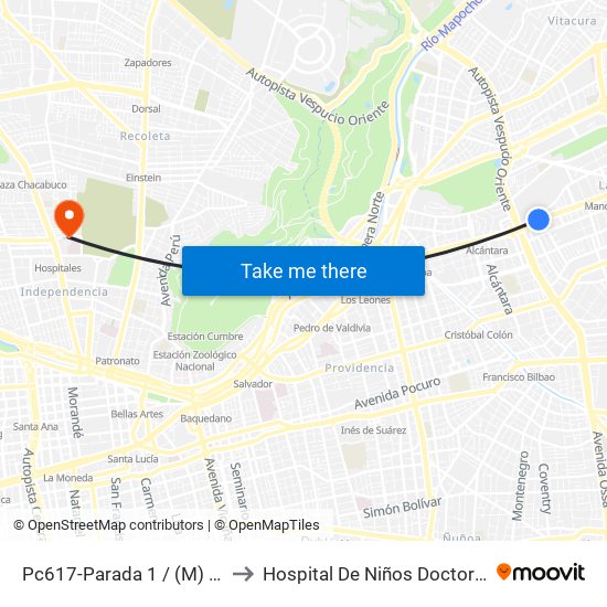Pc617-Parada 1 / (M) Escuela Militar to Hospital De Niños Doctor Roberto Del Río map