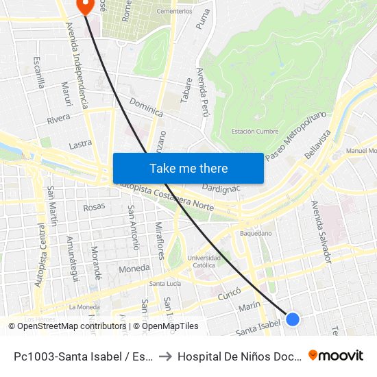 Pc1003-Santa Isabel / Esq. Avenida Seminario to Hospital De Niños Doctor Roberto Del Río map