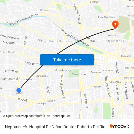 Neptuno to Hospital De Niños Doctor Roberto Del Río map