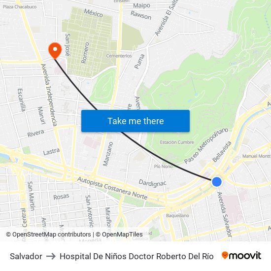 Salvador to Hospital De Niños Doctor Roberto Del Río map