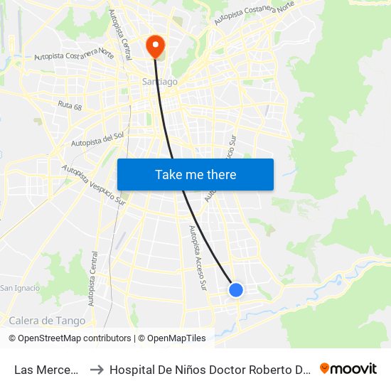 Las Mercedes to Hospital De Niños Doctor Roberto Del Río map