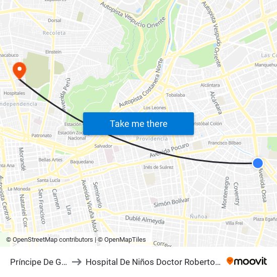 Príncipe De Gales to Hospital De Niños Doctor Roberto Del Río map