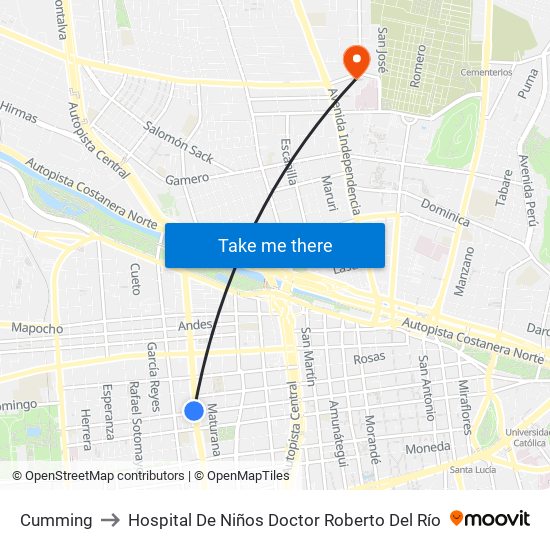 Cumming to Hospital De Niños Doctor Roberto Del Río map