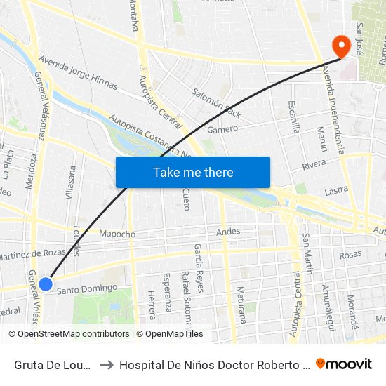 Gruta De Lourdes to Hospital De Niños Doctor Roberto Del Río map