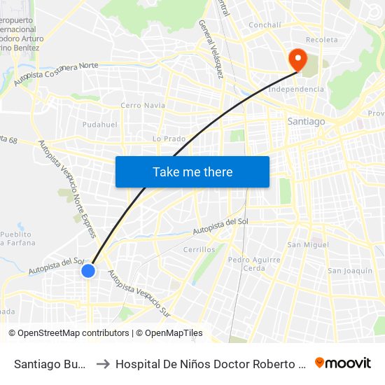 Santiago Bueras to Hospital De Niños Doctor Roberto Del Río map