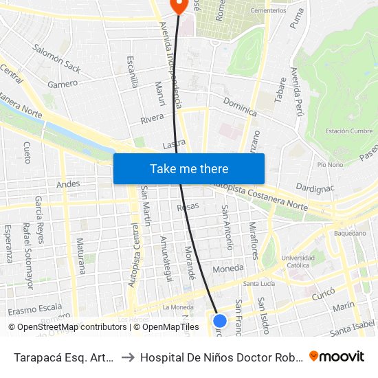 Tarapacá Esq. Arturo Prat to Hospital De Niños Doctor Roberto Del Río map