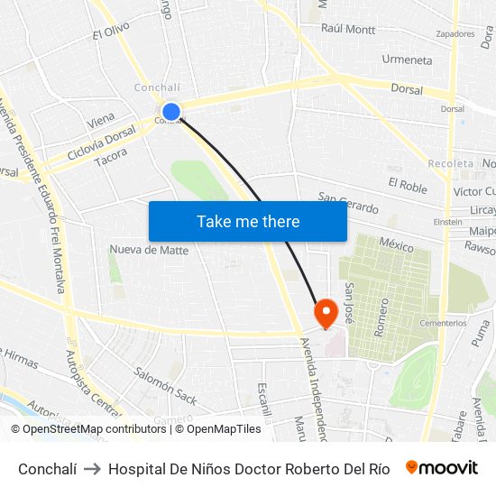 Conchalí to Hospital De Niños Doctor Roberto Del Río map