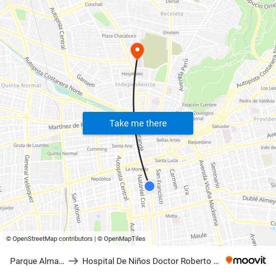 Parque Almagro to Hospital De Niños Doctor Roberto Del Río map