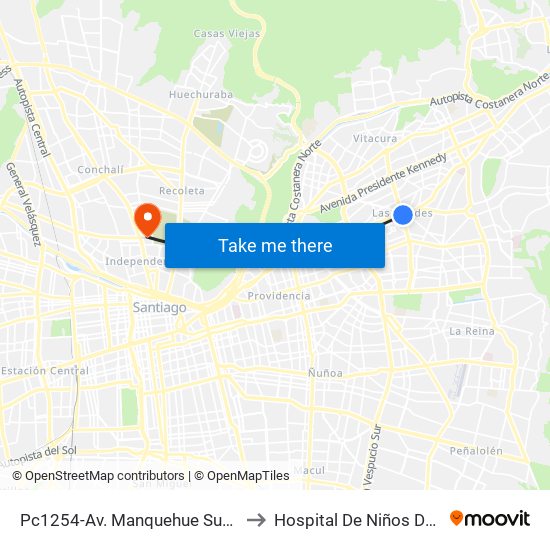 Pc1254-Av. Manquehue Sur / Esq. Avenida Apoquindo to Hospital De Niños Doctor Roberto Del Río map