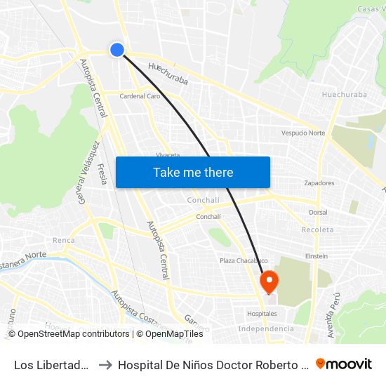 Los Libertadores to Hospital De Niños Doctor Roberto Del Río map