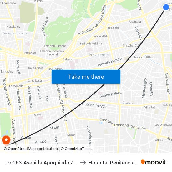 Pc163-Avenida Apoquindo / Esq. La Capitanía to Hospital Penitenciario, Santiago map