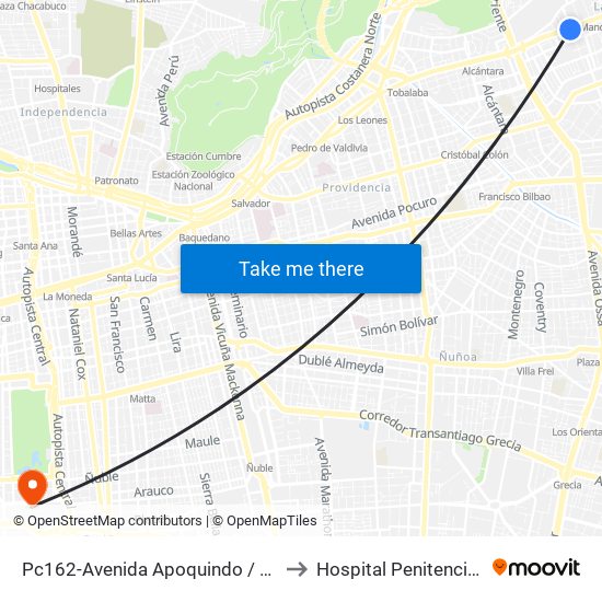 Pc162-Avenida Apoquindo / Esq. Rosa O'Higgins to Hospital Penitenciario, Santiago map