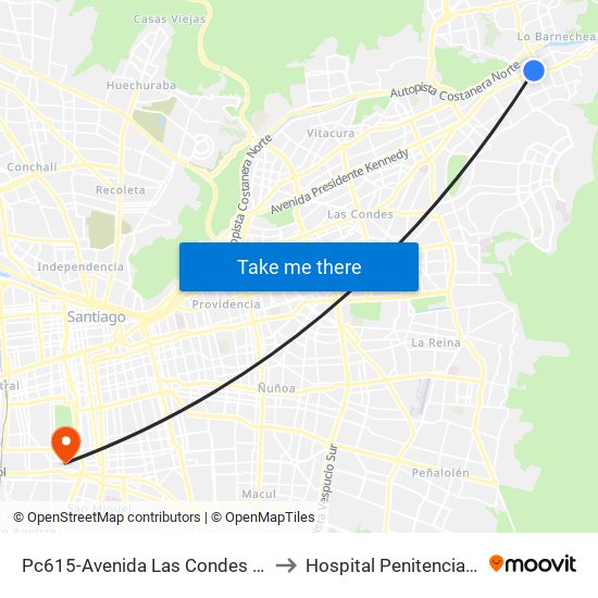 Pc615-Avenida Las Condes / Esq. La Cabaña to Hospital Penitenciario, Santiago map