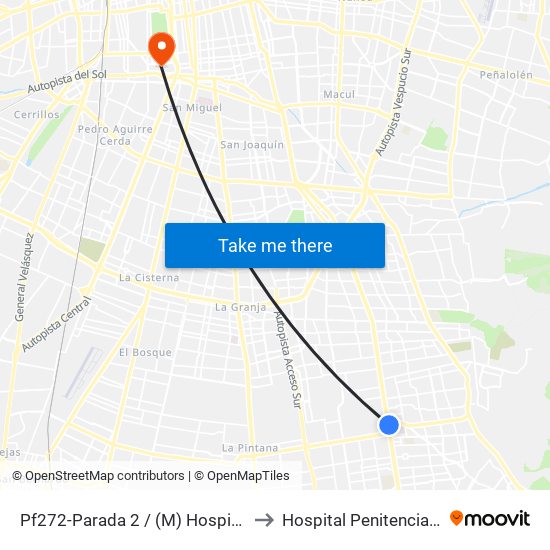 Pf272-Parada 2 / (M) Hospital Sótero Del Río to Hospital Penitenciario, Santiago map