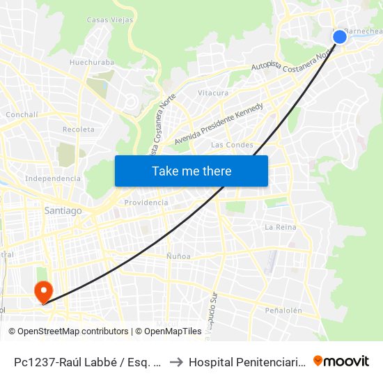 Pc1237-Raúl Labbé / Esq. Av. La Dehesa to Hospital Penitenciario, Santiago map