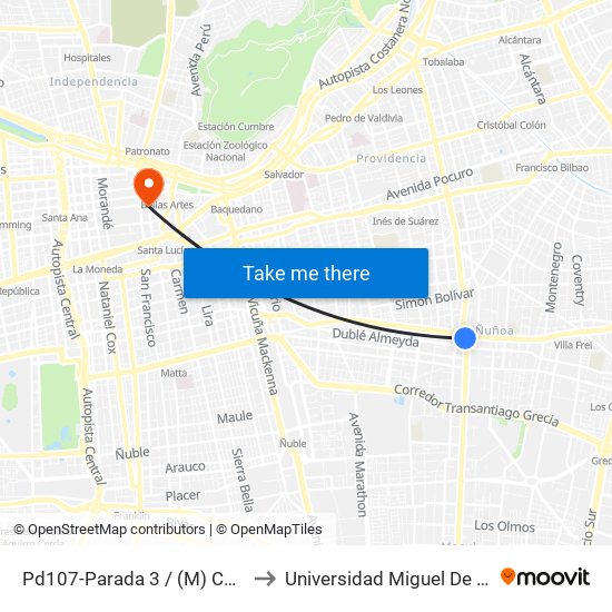 Pd107-Parada 3 / (M) Chile España to Universidad Miguel De Cervantes map