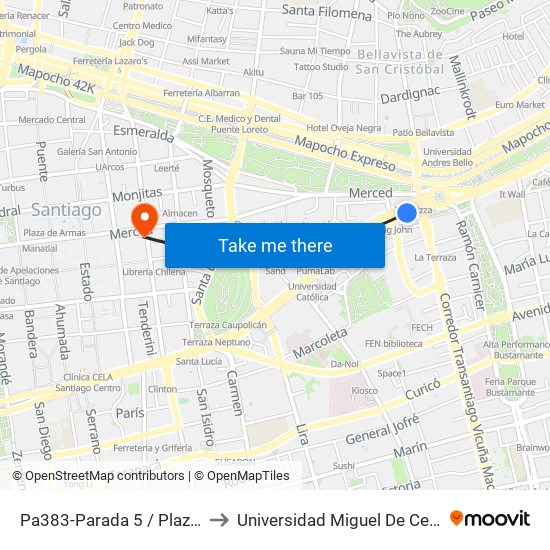 Pa383-Parada 5 / Plaza Italia to Universidad Miguel De Cervantes map