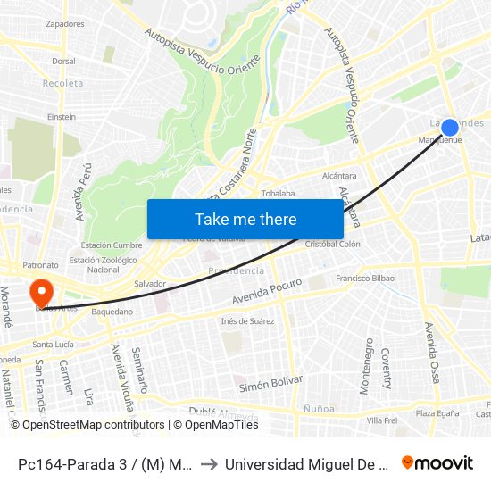 Pc164-Parada 3 / (M) Manquehue to Universidad Miguel De Cervantes map