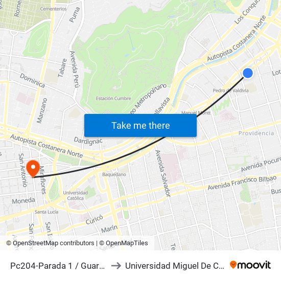 Pc204-Parada 1 / Guardia Vieja to Universidad Miguel De Cervantes map