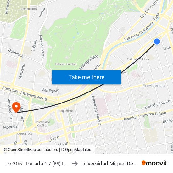 Pc205 - Parada 1 / (M) Los Leones to Universidad Miguel De Cervantes map