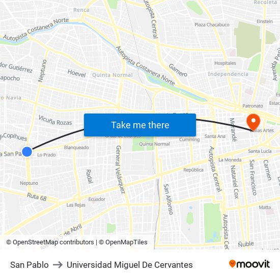 San Pablo to Universidad Miguel De Cervantes map