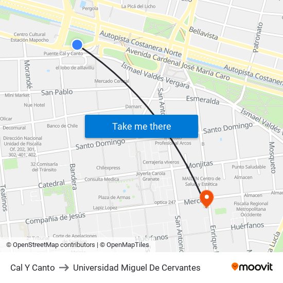 Cal Y Canto to Universidad Miguel De Cervantes map