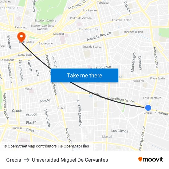 Grecia to Universidad Miguel De Cervantes map