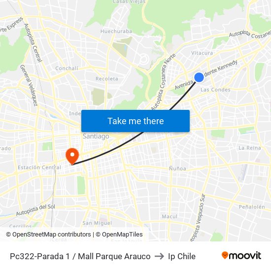 Pc322-Parada 1 / Mall Parque Arauco to Ip Chile map