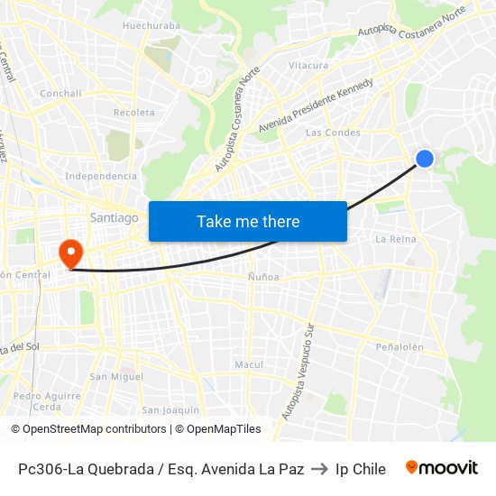 Pc306-La Quebrada / Esq. Avenida La Paz to Ip Chile map