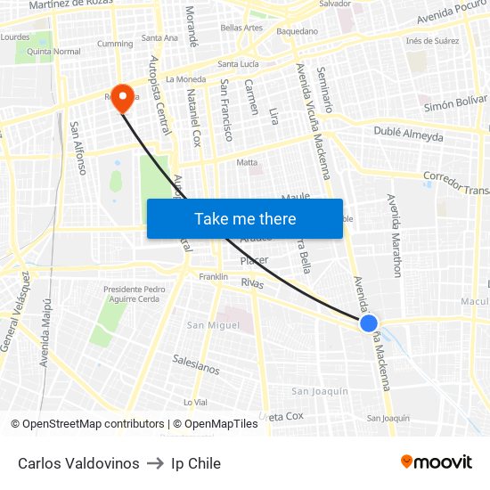 Carlos Valdovinos to Ip Chile map