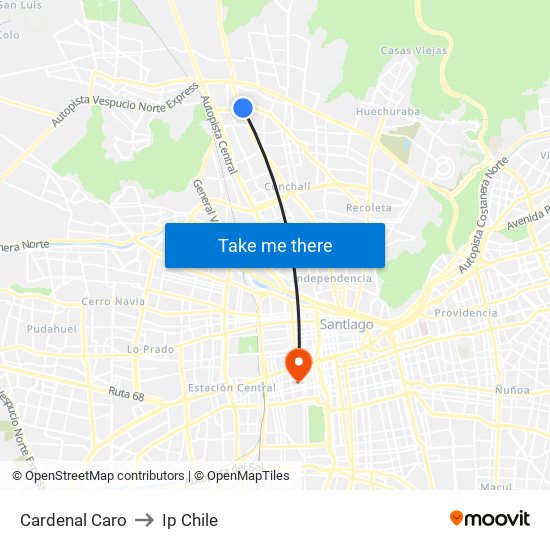 Cardenal Caro to Ip Chile map
