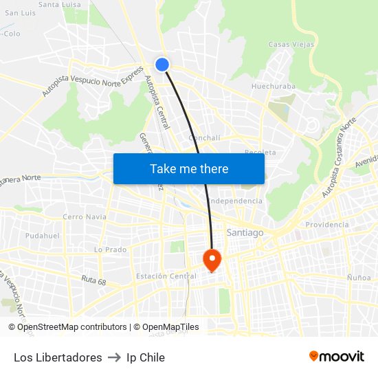 Los Libertadores to Ip Chile map
