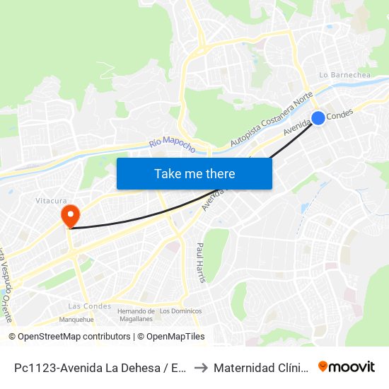 Pc1123-Avenida La Dehesa / Esq. Av. Las Condes to Maternidad Clínica Alemana map