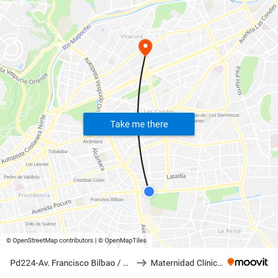 Pd224-Av. Francisco Bilbao / Esq. Av. S. Elcano to Maternidad Clínica Alemana map