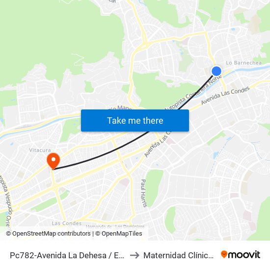 Pc782-Avenida La Dehesa / Esq. Raúl Labbé to Maternidad Clínica Alemana map