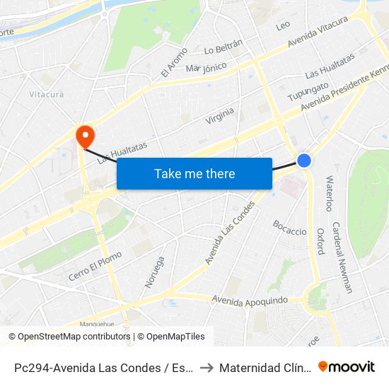 Pc294-Avenida Las Condes / Esq. Av. Padre H. Central to Maternidad Clínica Alemana map