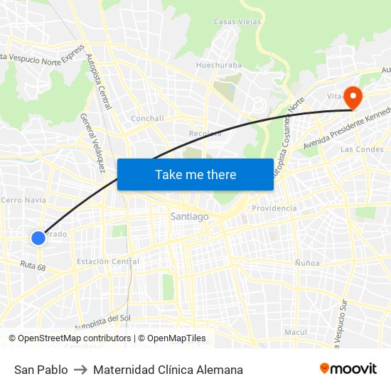 San Pablo to Maternidad Clínica Alemana map