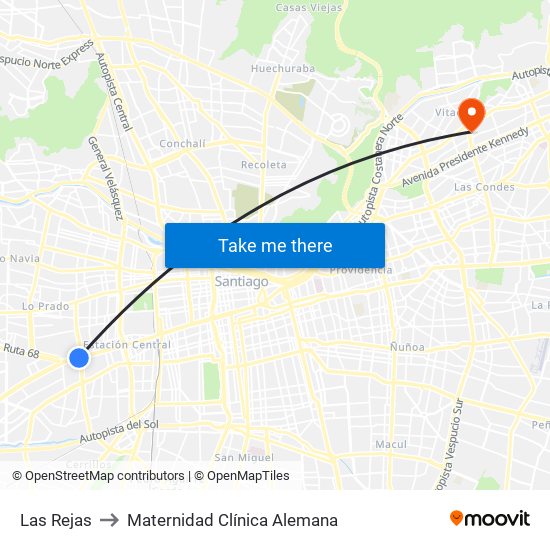 Las Rejas to Maternidad Clínica Alemana map