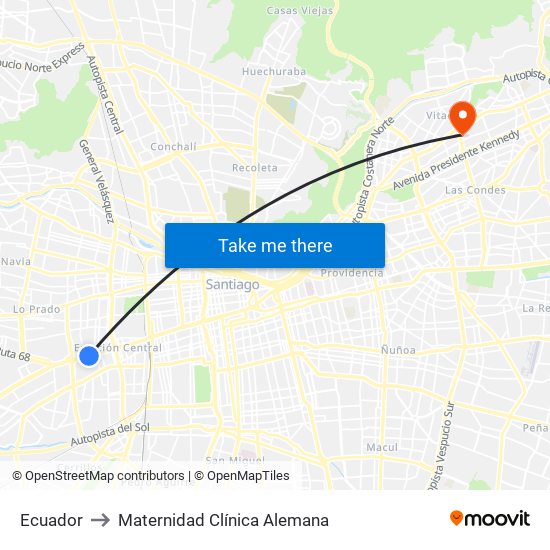 Ecuador to Maternidad Clínica Alemana map
