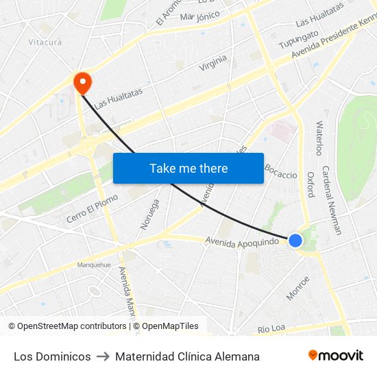 Los Dominicos to Maternidad Clínica Alemana map