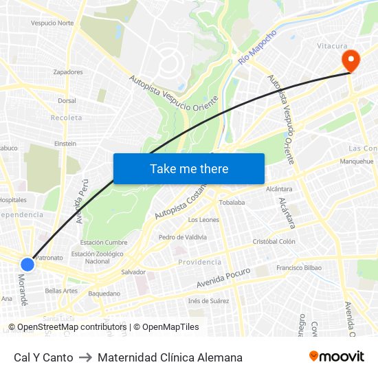 Cal Y Canto to Maternidad Clínica Alemana map